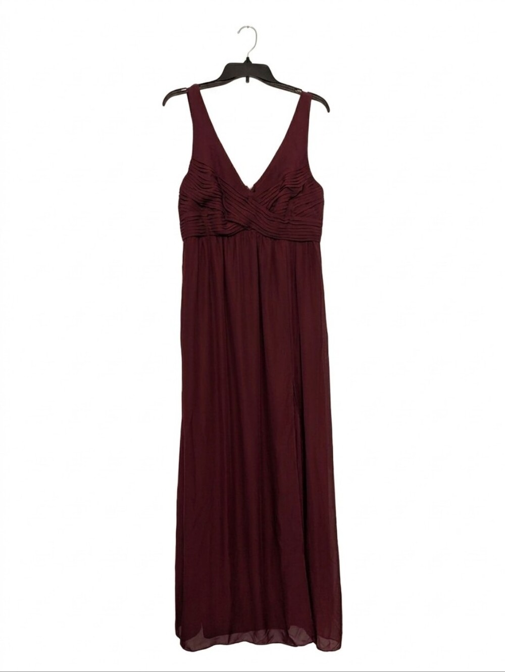 BIRDY GREY Cabernet Chiffon Pleated Bodice Maxi Bridesmaid Dress Sz L Wedding